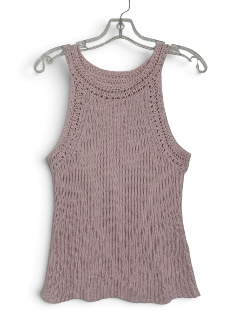 Lucky Brand Pink Crochet Knit Tank Top Sleeveless Boho Size M